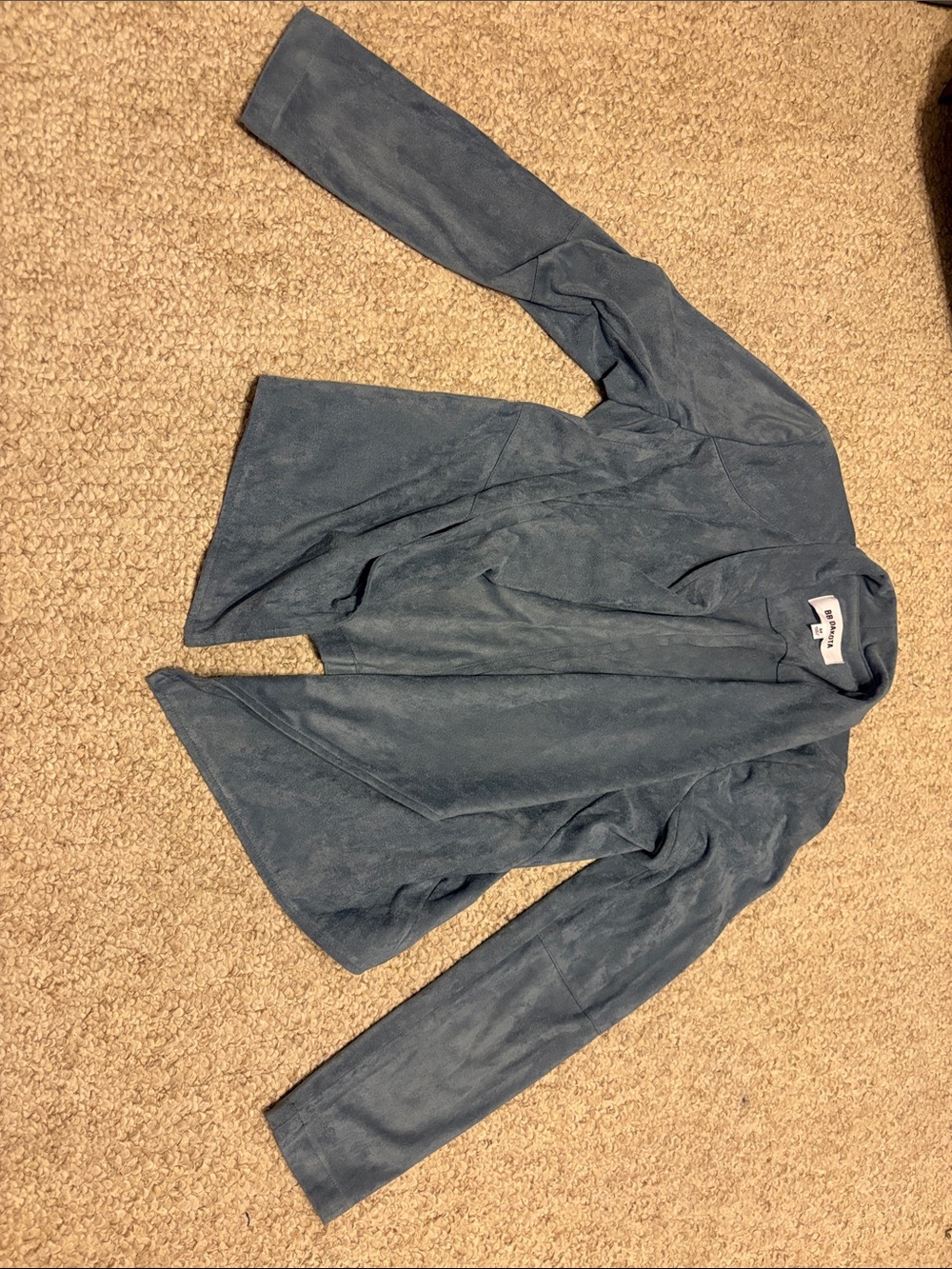 BB Dakota Women’s Open-Front Jacket in Slate Blue Faux Suede Size: M